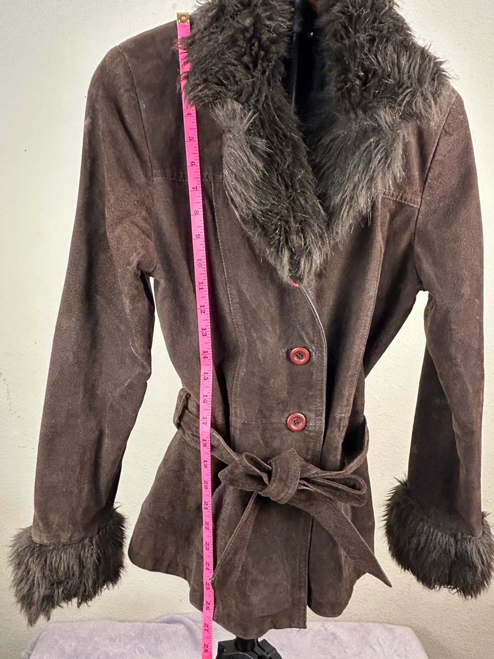 BeyondSport Brown Faux Fur Trim Belted Jacket Women’s L Y2K - Picture 6 of 16